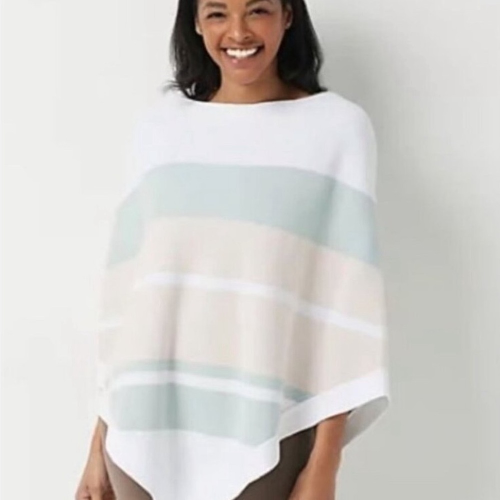 Barefoot Dreams CozyChic Ultra Lite Ocean Breeze Stripe Poncho OS NWT